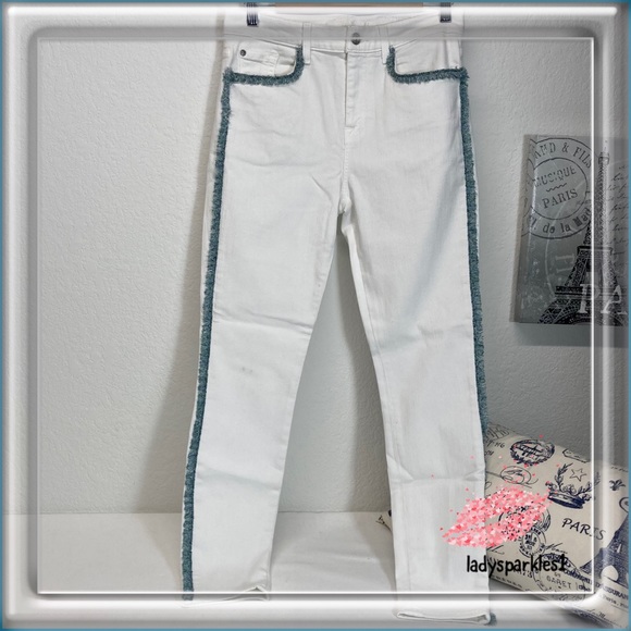 7 For All Mankind | High Waist Ankle Skinny Fringe Jeans, White Sz 28 - Picture 1 of 16